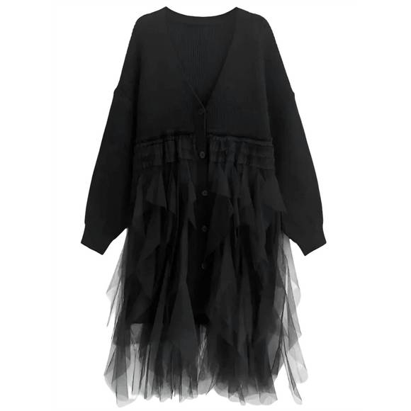 NEW MADONNA & CO. tulle trim sweater dress in black - Picture 4 of 5